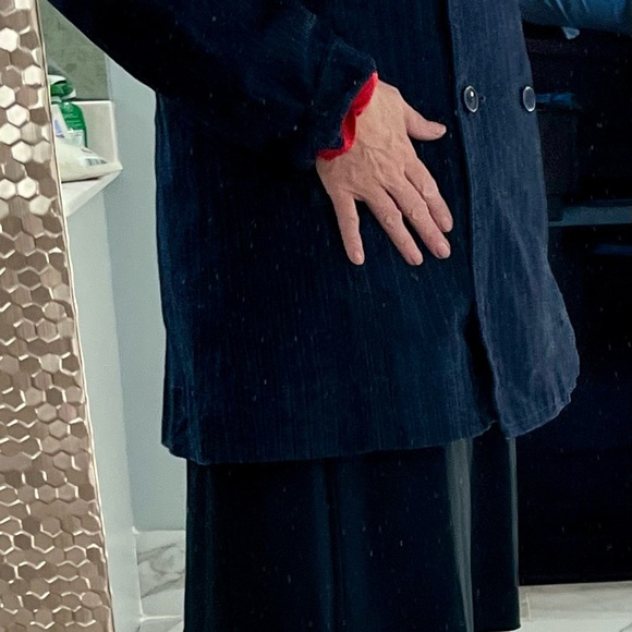 Vintage Esprit Denim Blazer Pea Coat M L navy blue red pinstripes - Picture 12 of 14